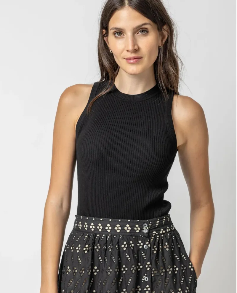 Perfect Rib Tank Sweater- Black