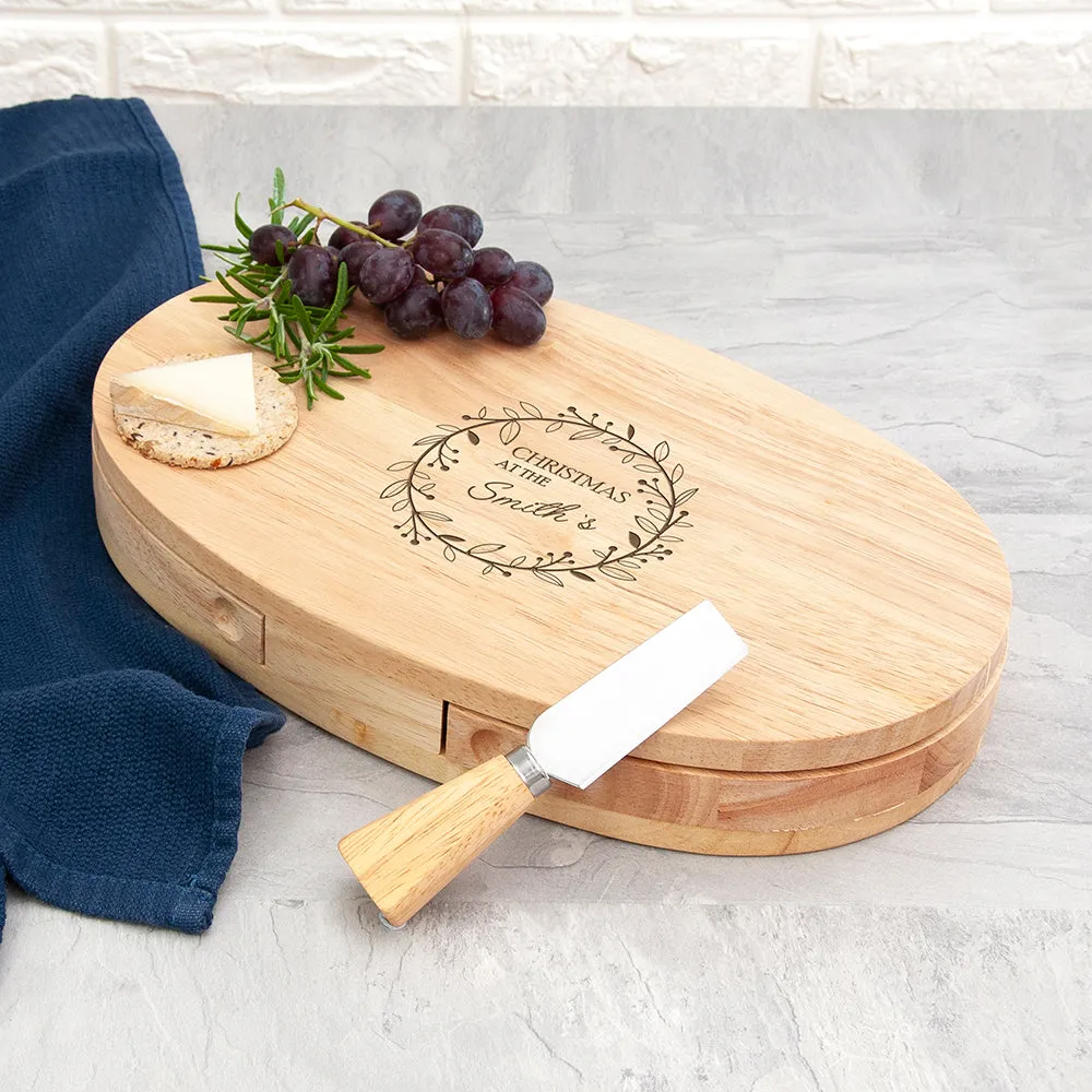 Personalised Christmas Wreath Oval Cheese Board Set