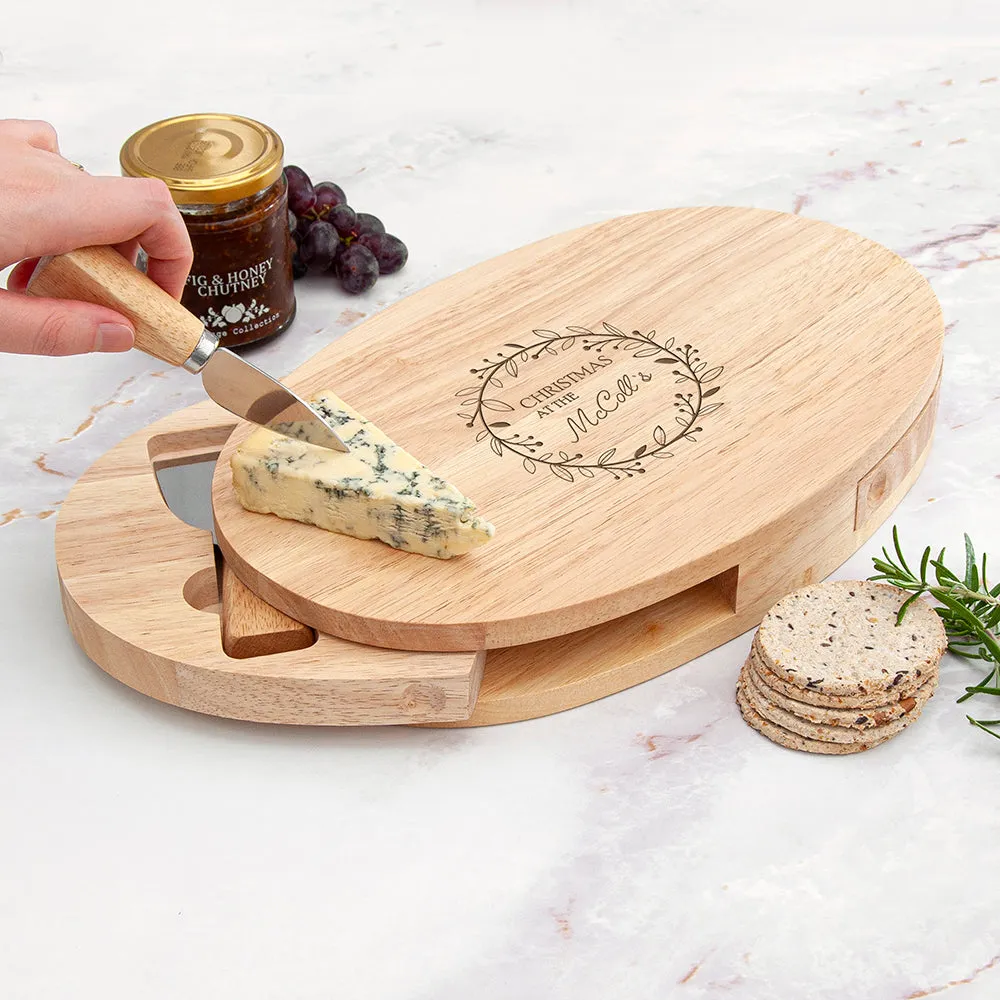 Personalised Christmas Wreath Oval Cheese Board Set