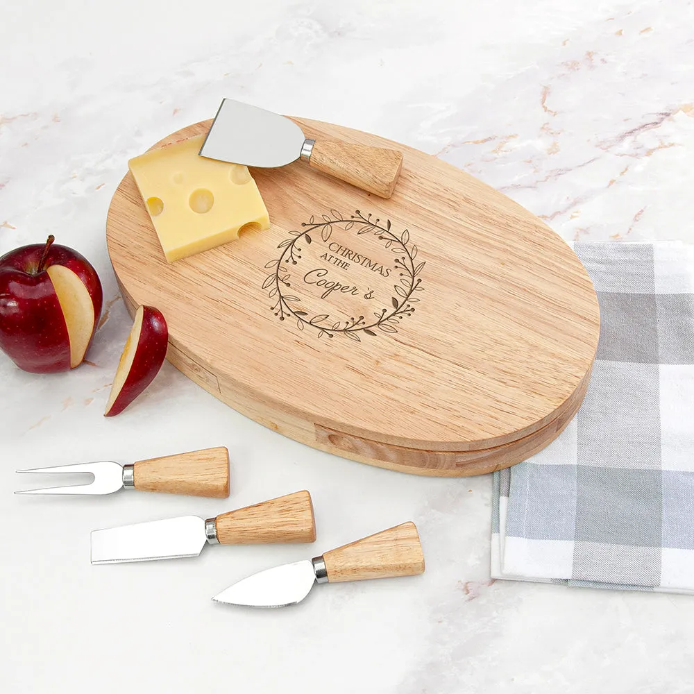 Personalised Christmas Wreath Oval Cheese Board Set