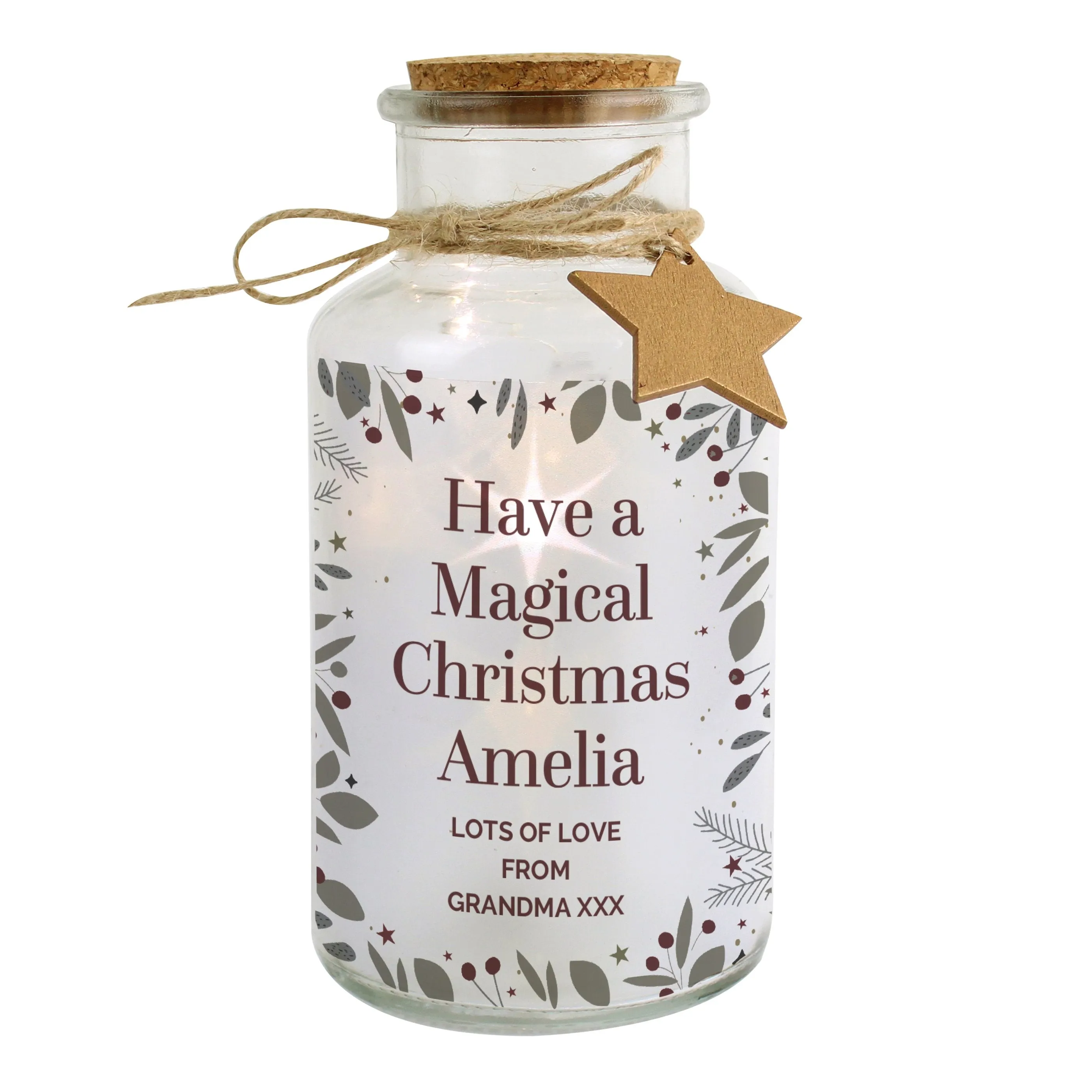 Personalised Festive Christmas LED Glass Jar