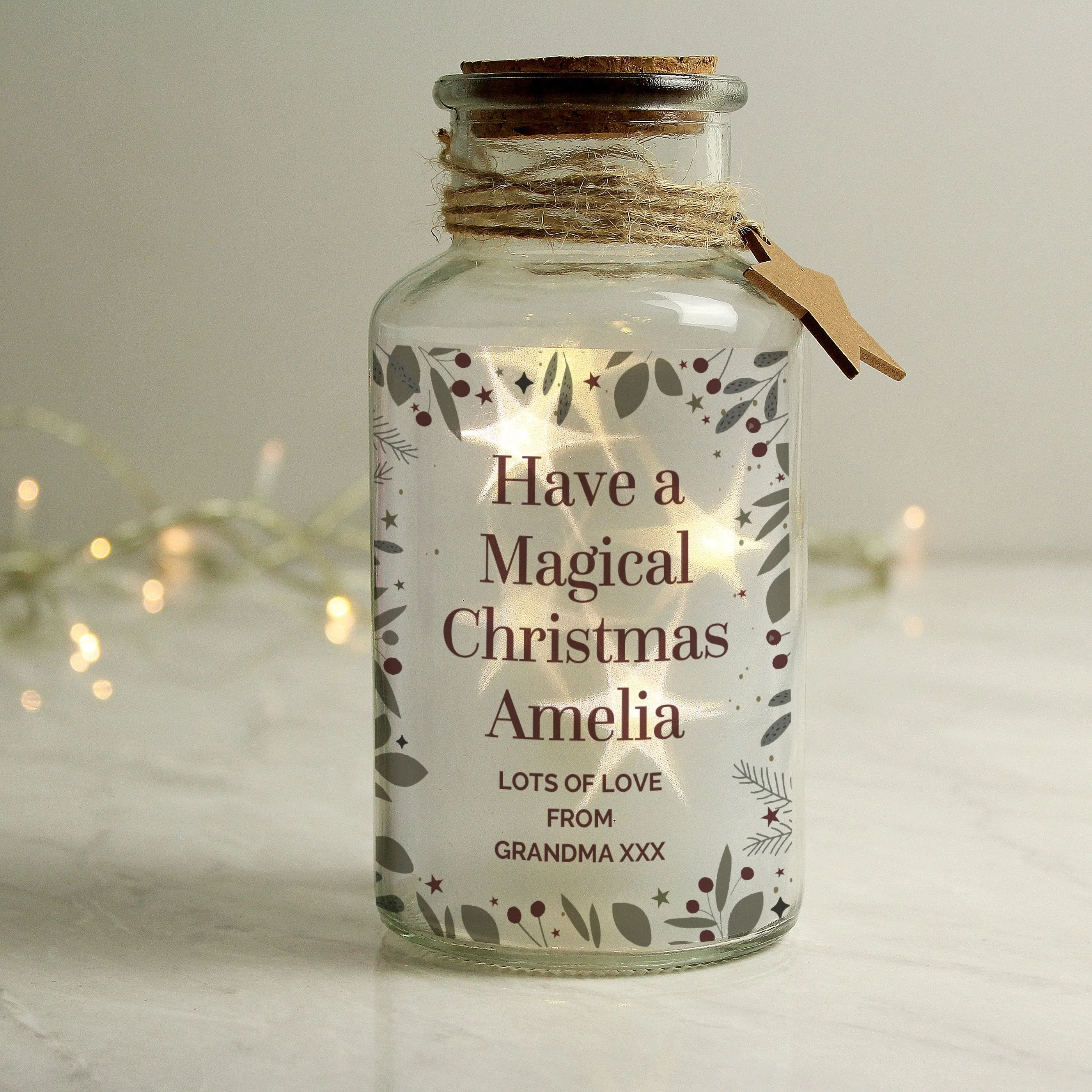 Personalised Festive Christmas LED Glass Jar