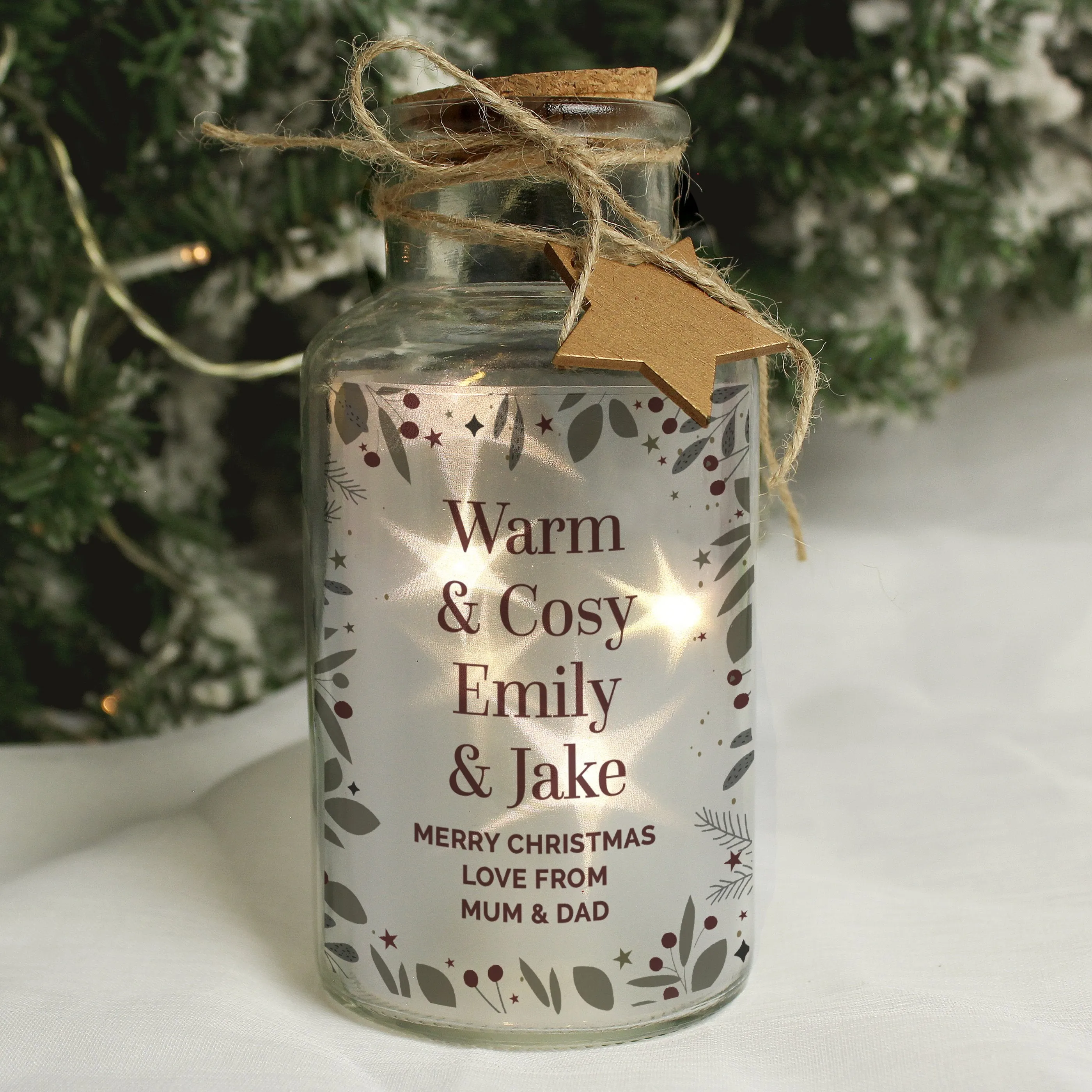 Personalised Festive Christmas LED Glass Jar