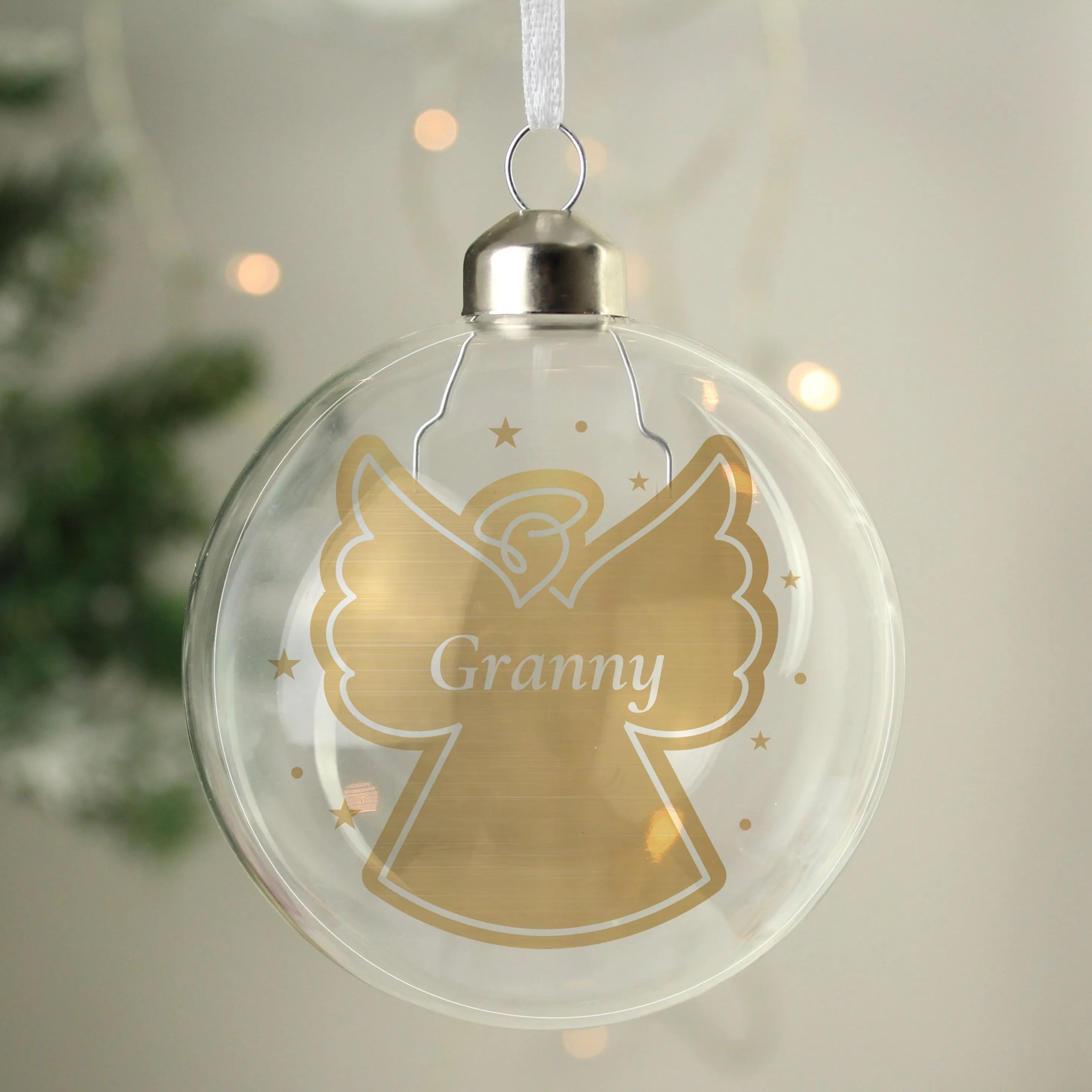 Personalised Gold Angel Name Only Glass Bauble