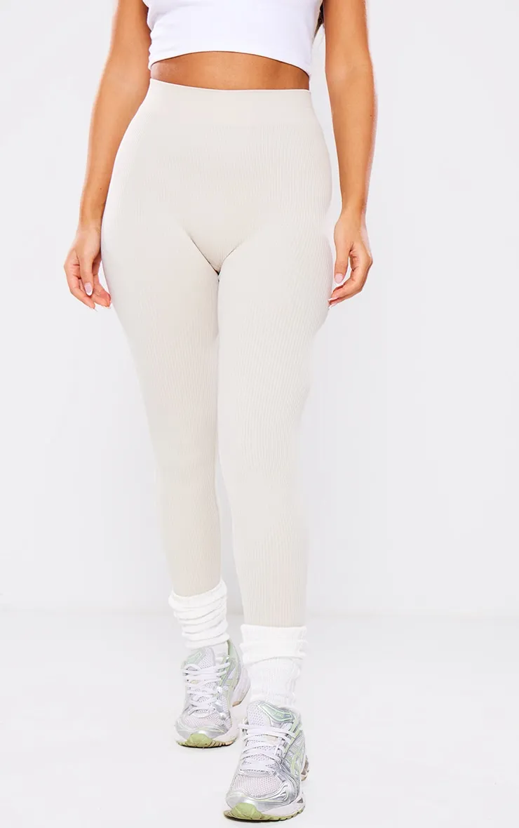 Petite Oatmeal Contour Rib Seamless Leggings