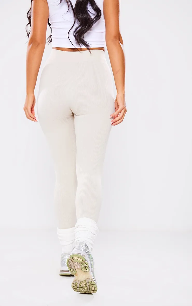 Petite Oatmeal Contour Rib Seamless Leggings