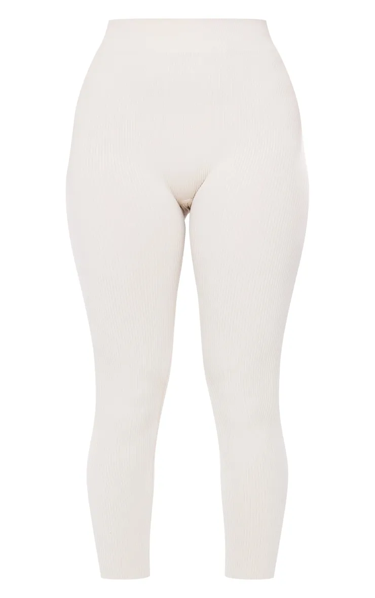 Petite Oatmeal Contour Rib Seamless Leggings