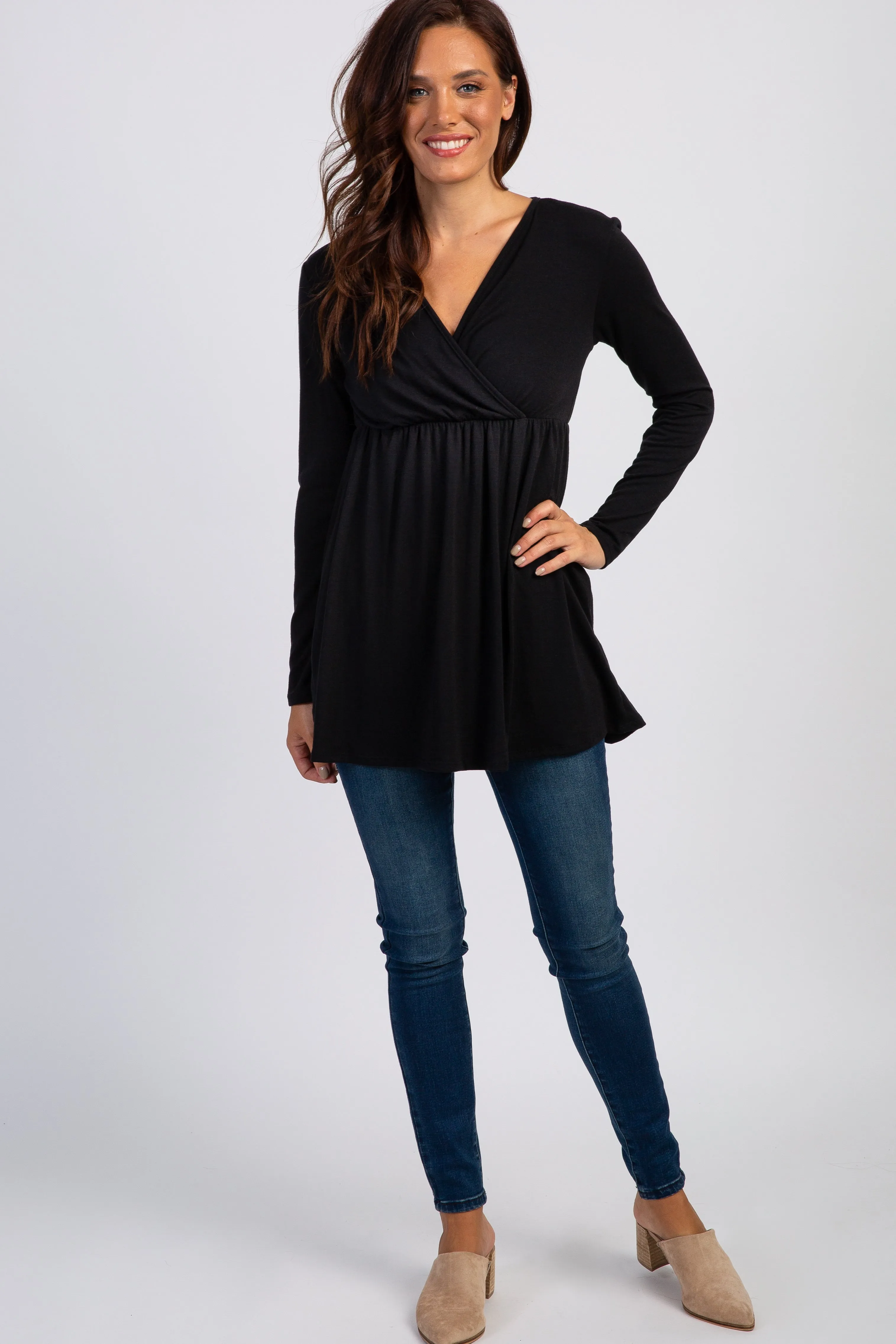 PinkBlush Black Long Sleeve Wrap Front Nursing Top