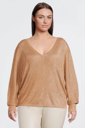 Plus Size Viscose Blend Metallic Sparkle Knit V Neck Top | Karen Millen