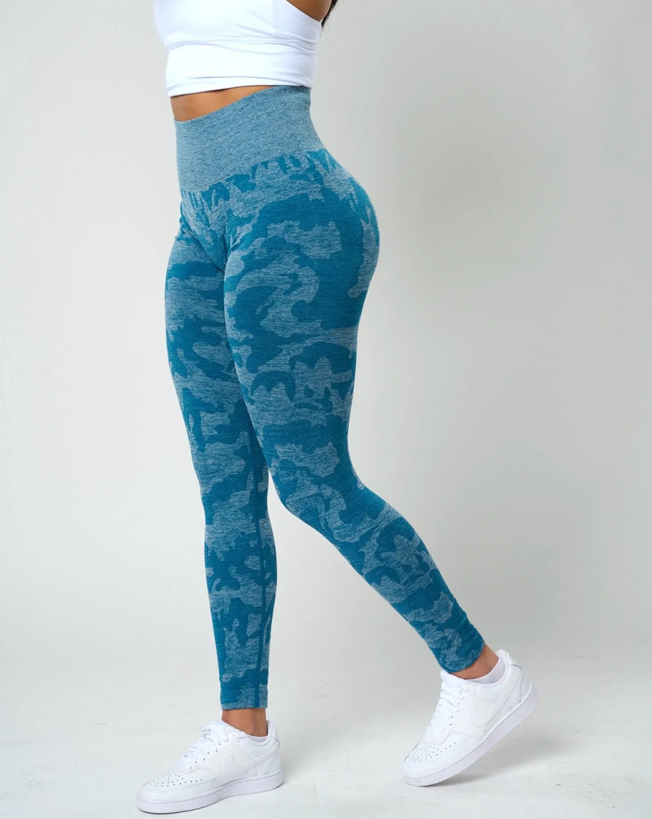 Rita Camo Seamless Leggings - Slate Blue