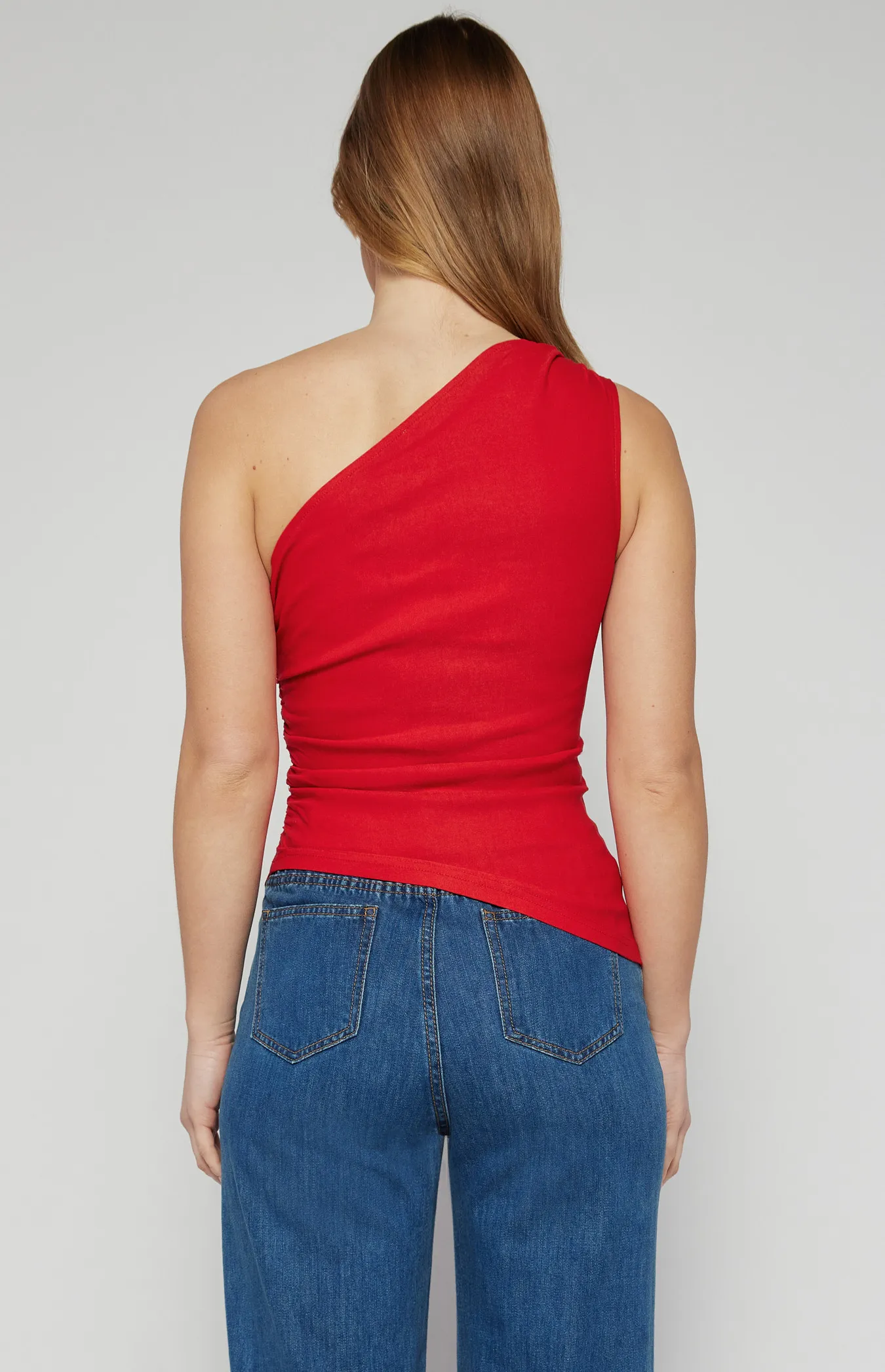 Ruched Detail One Shoulder Top with Asymmetric Hem (STO736A)