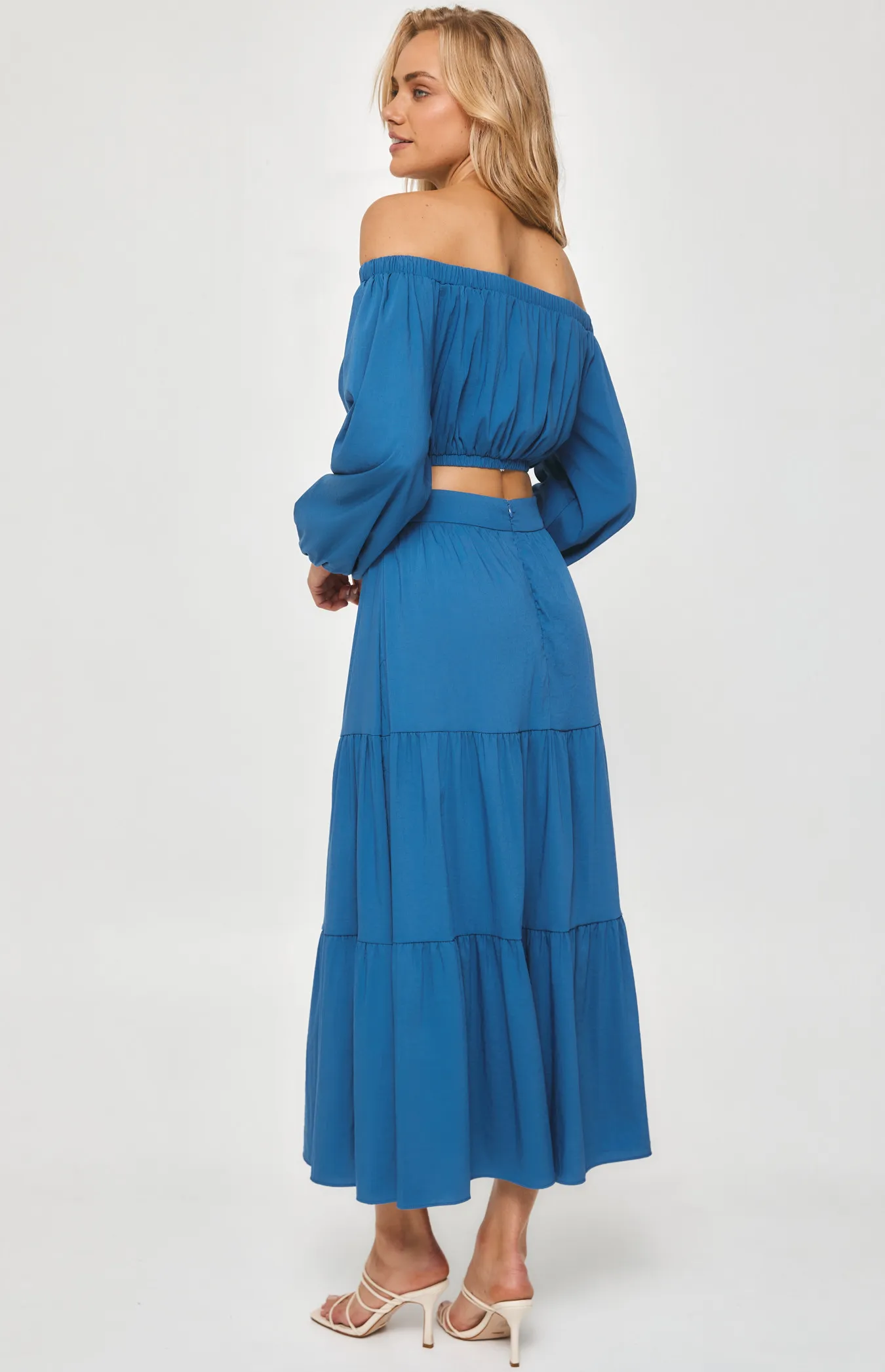 Set with Off the Shoulder Top and Tiered Maxi Skirt (SSE412A) 