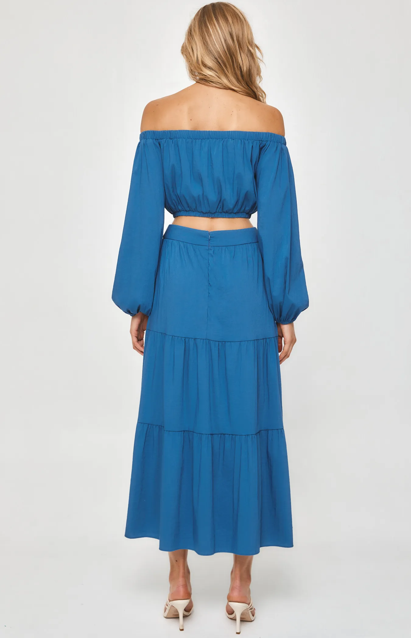 Set with Off the Shoulder Top and Tiered Maxi Skirt (SSE412A) 