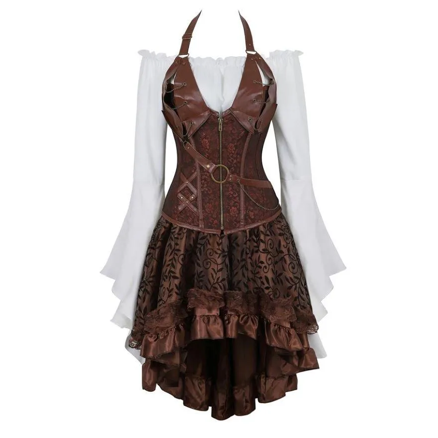 Steampunk Corset Dress Gothic PU Leather