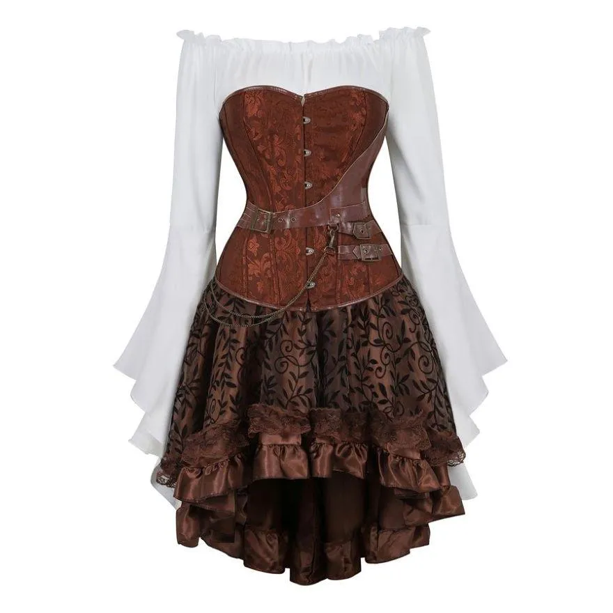 Steampunk Corset Dress Gothic PU Leather