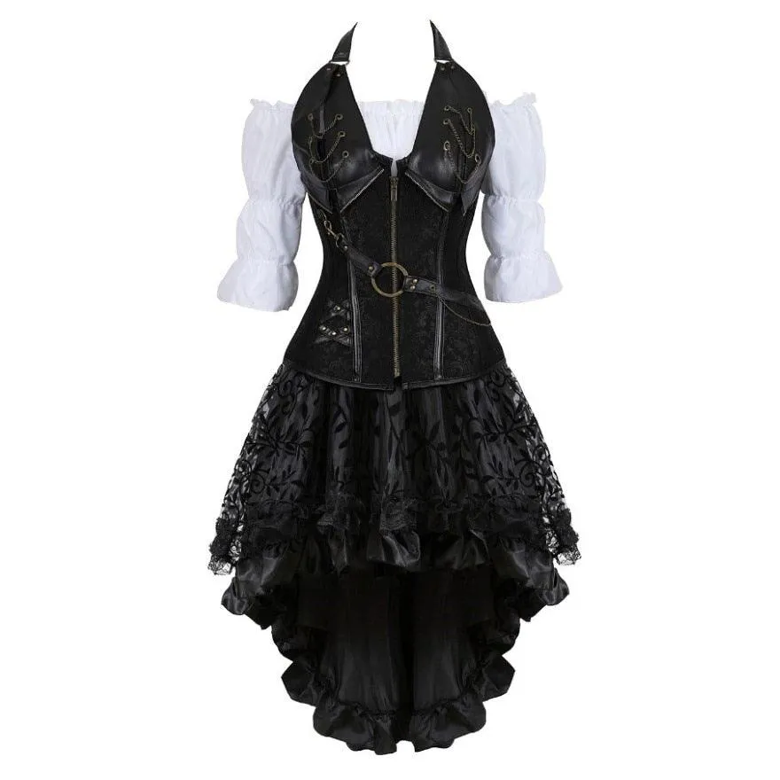 Steampunk Corset Dress Gothic PU Leather