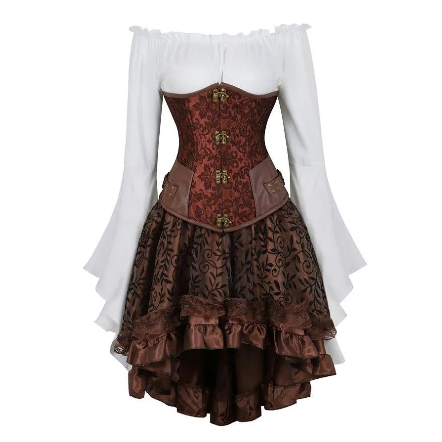 Steampunk Corset Dress Gothic PU Leather