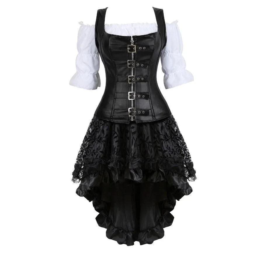 Steampunk Corset Dress Gothic PU Leather