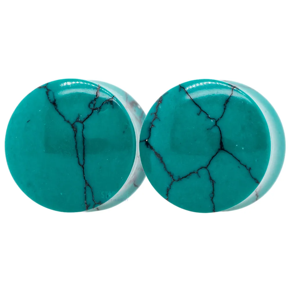 Stone Plugs - Dark Green Spiderweb Turquoise