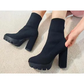 Stretchy Thick Heel Ankle Boots