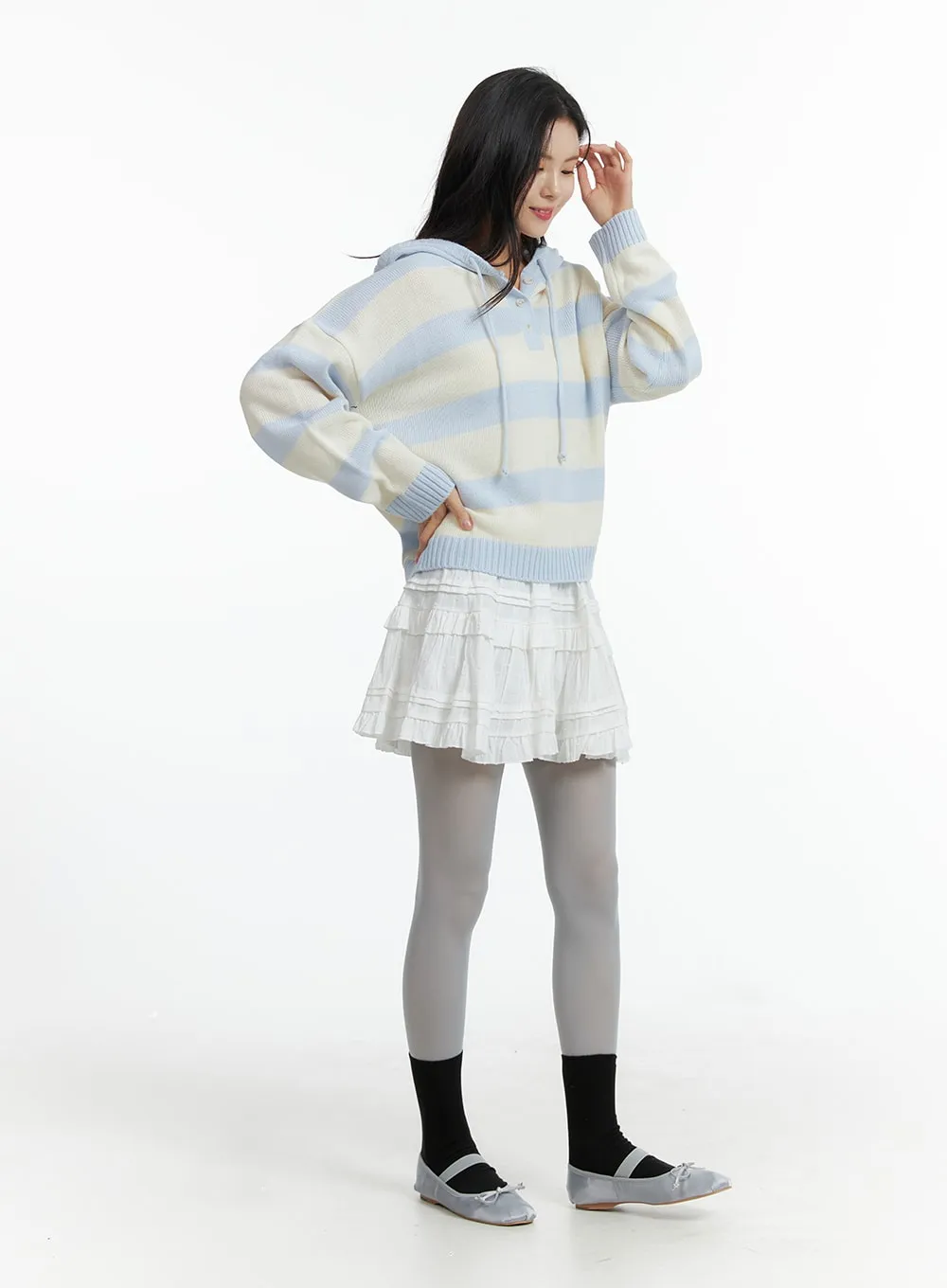 Striped Hooded Knit Sweater OF408