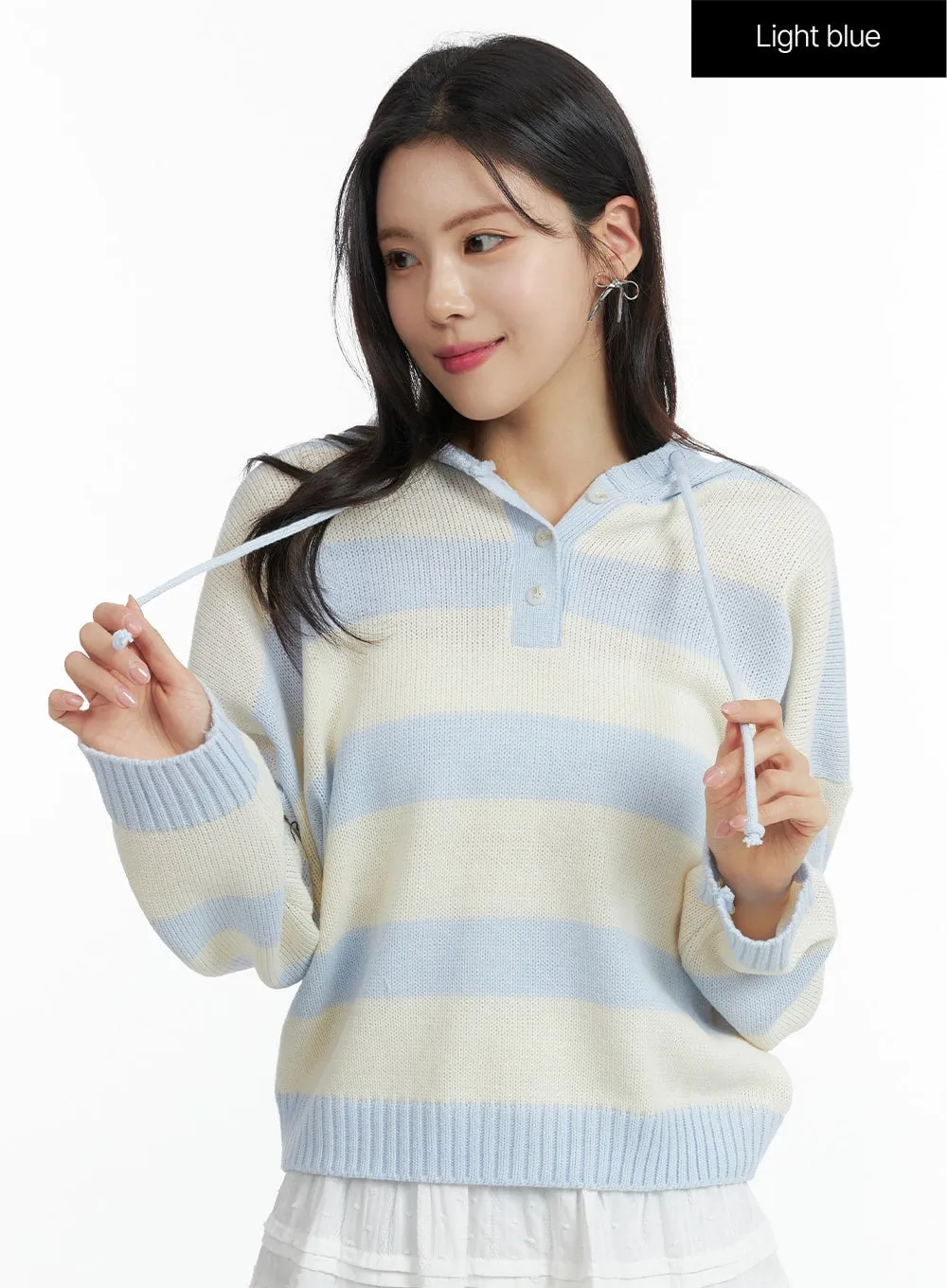 Striped Hooded Knit Sweater OF408