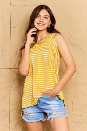 Talk To Me Striped Sleeveless V-Neck Top (MADE IN USA)