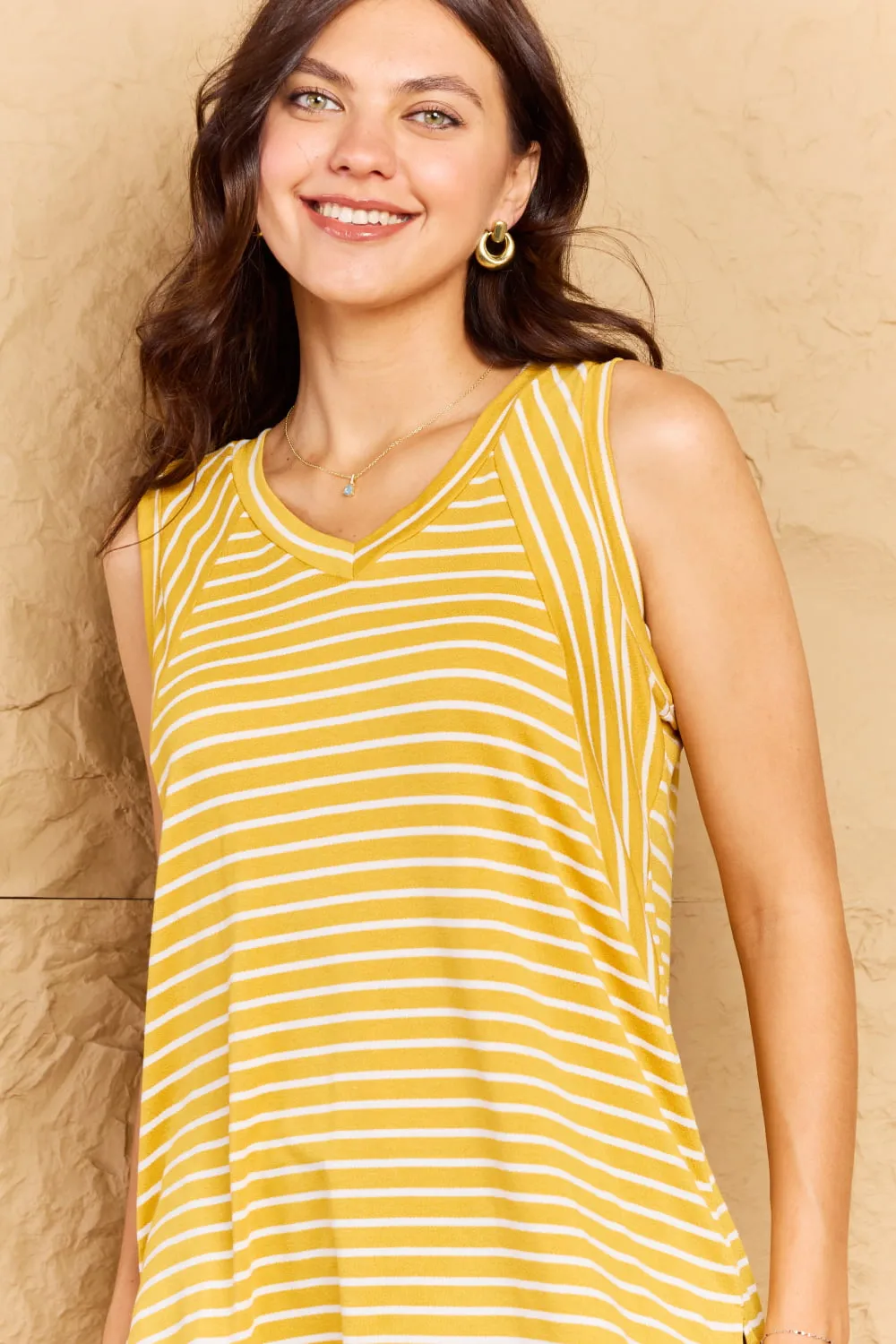 Talk To Me Striped Sleeveless V-Neck Top (MADE IN USA)