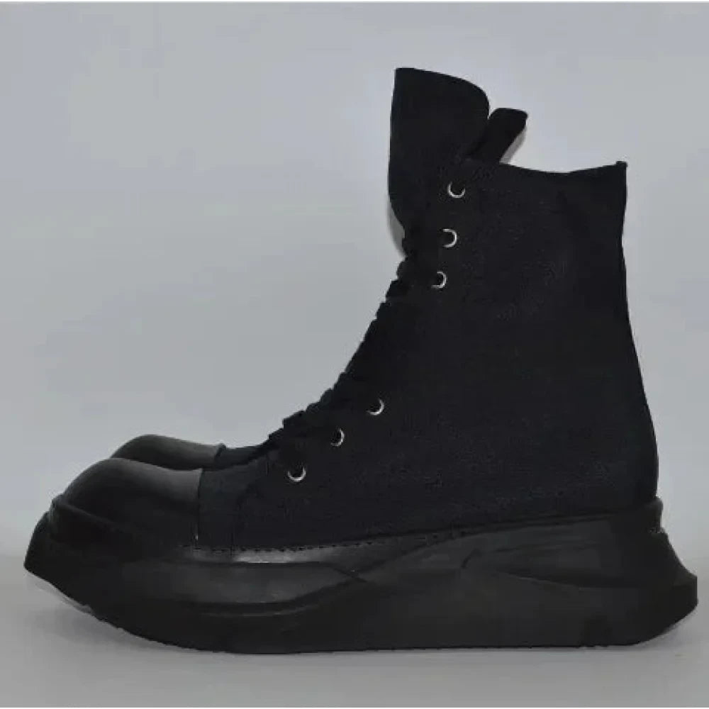 Unisex Black Brown Canvas Lace-up Casual Height Increasing Zipper Boots