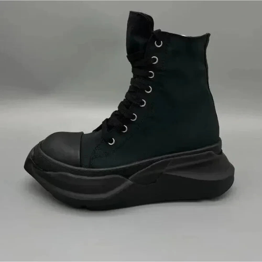 Unisex Black Brown Canvas Lace-up Casual Height Increasing Zipper Boots