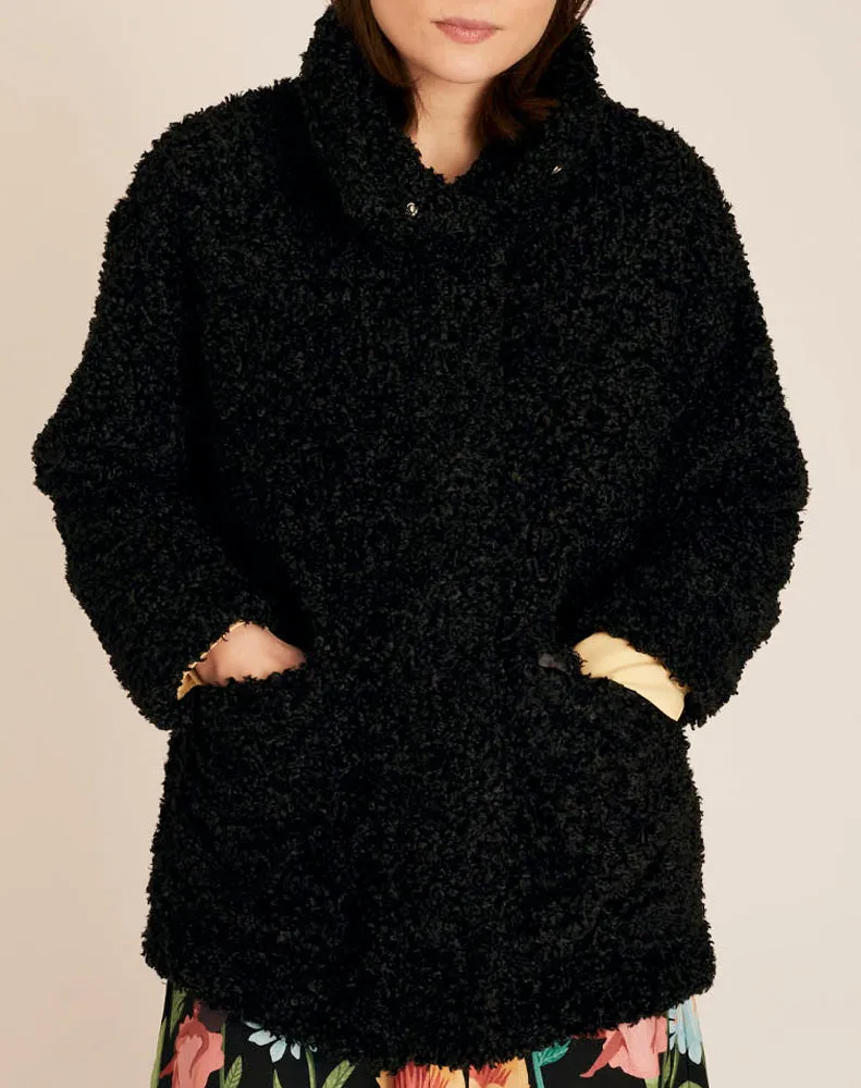 VEGAN SHEEPSKIN JACKET -  BLACK