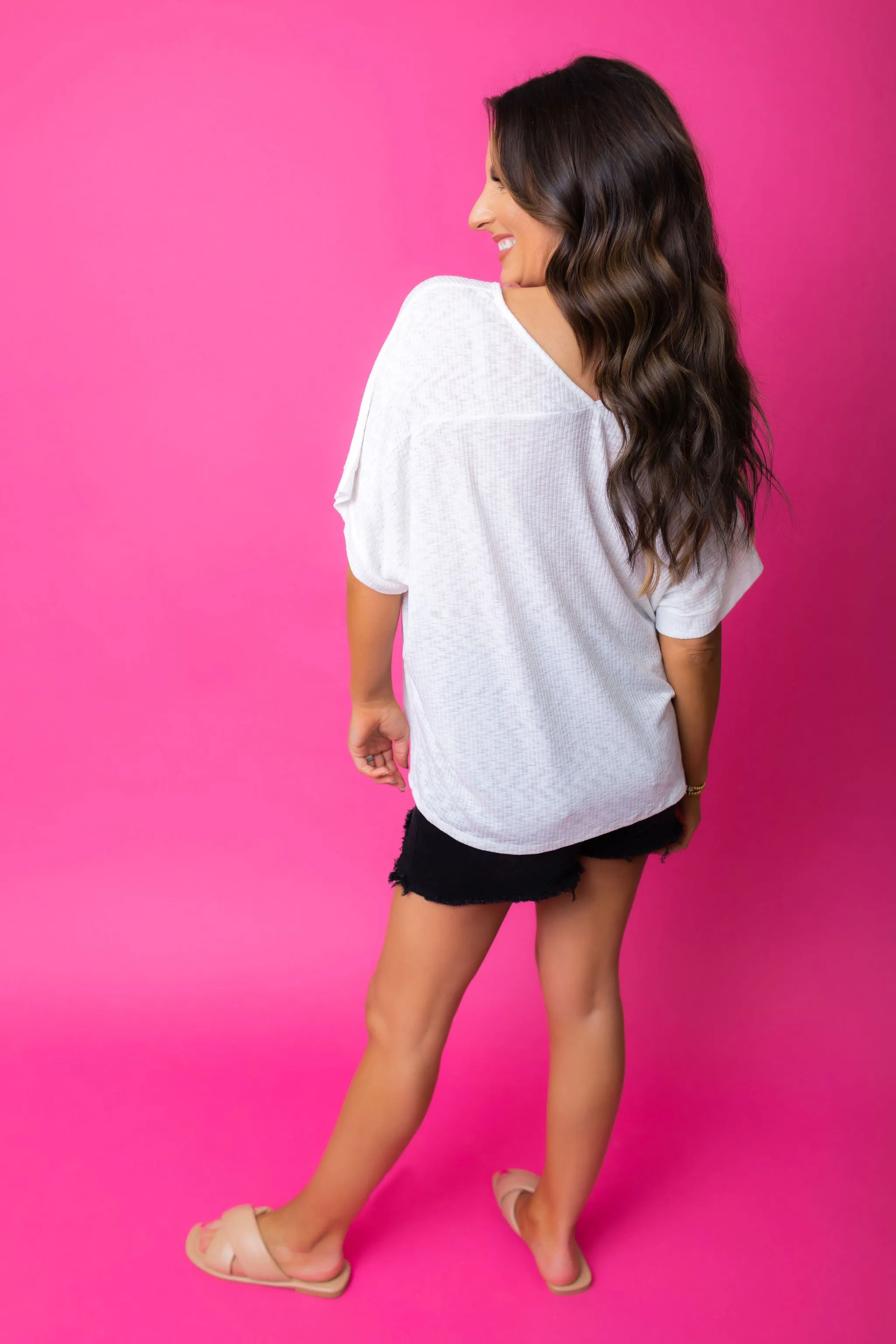 White V Neck Top Dolman Top