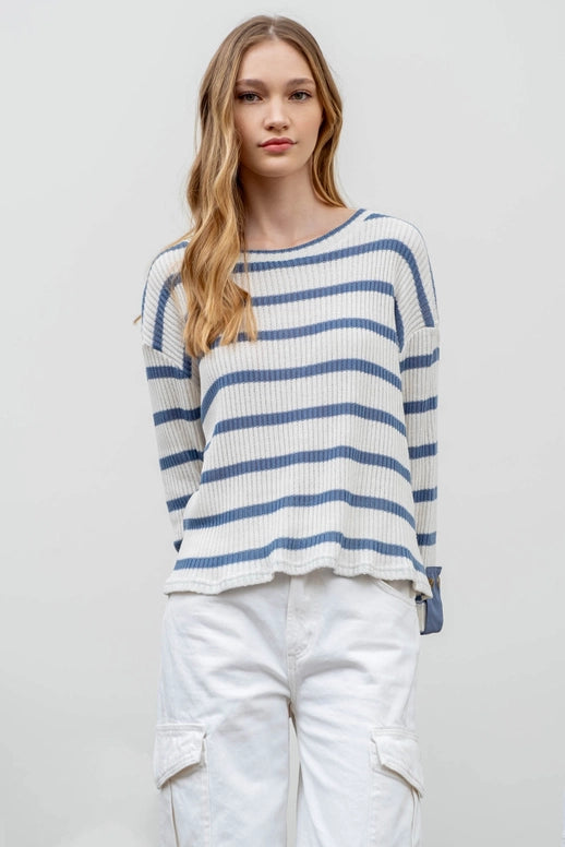 Whitney Striped Folded Sleeve Sweater