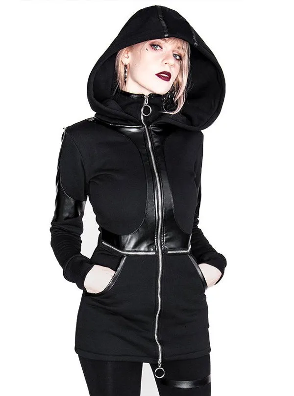 Women's Paneled Faux Leather Hoodie