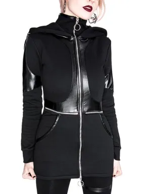 Women's Paneled Faux Leather Hoodie