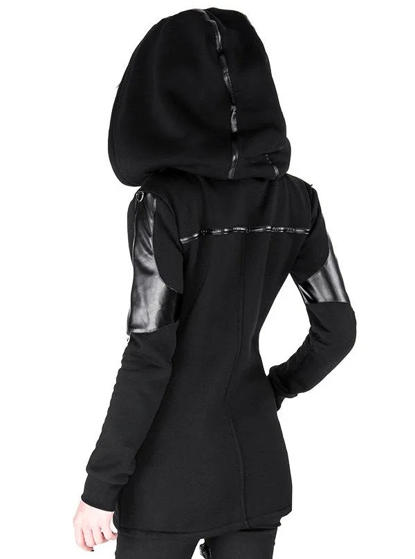 Women's Paneled Faux Leather Hoodie