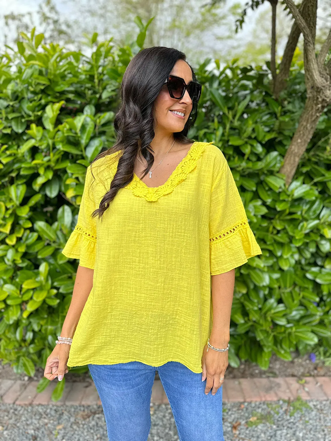 Yellow Daisy Crochet V Neck Top Zoe